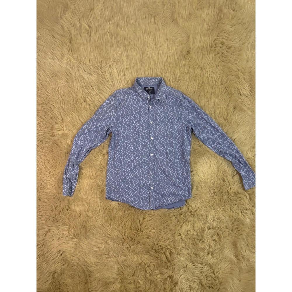 Hollister Epic Flex Mens Blue Floral Micro Print Long Sleeve Button Down Shirt L